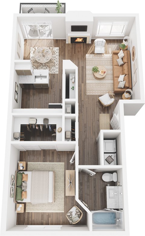 Floor plan for 1 bed, 1 bath, 842 sqft